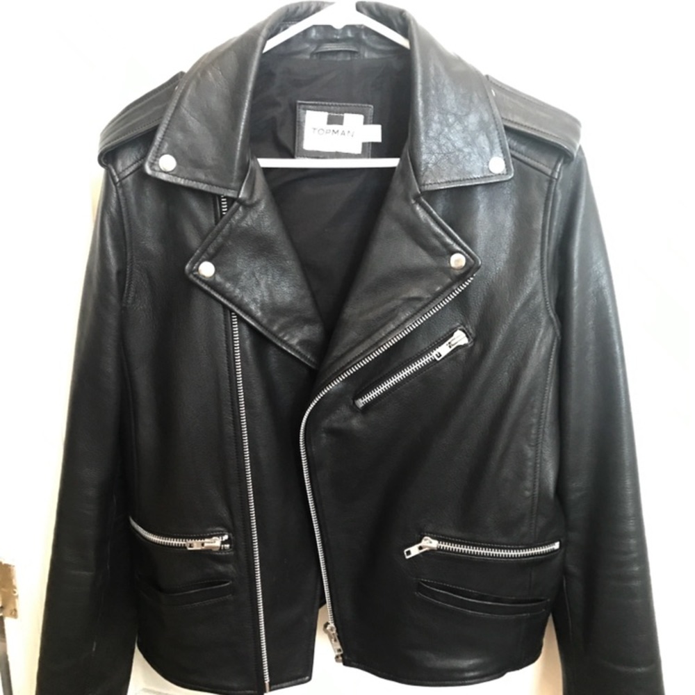 Topman Black Leather Biker Jacket